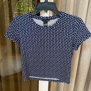 Aqua Bloomingdales Navy and White Crop Top